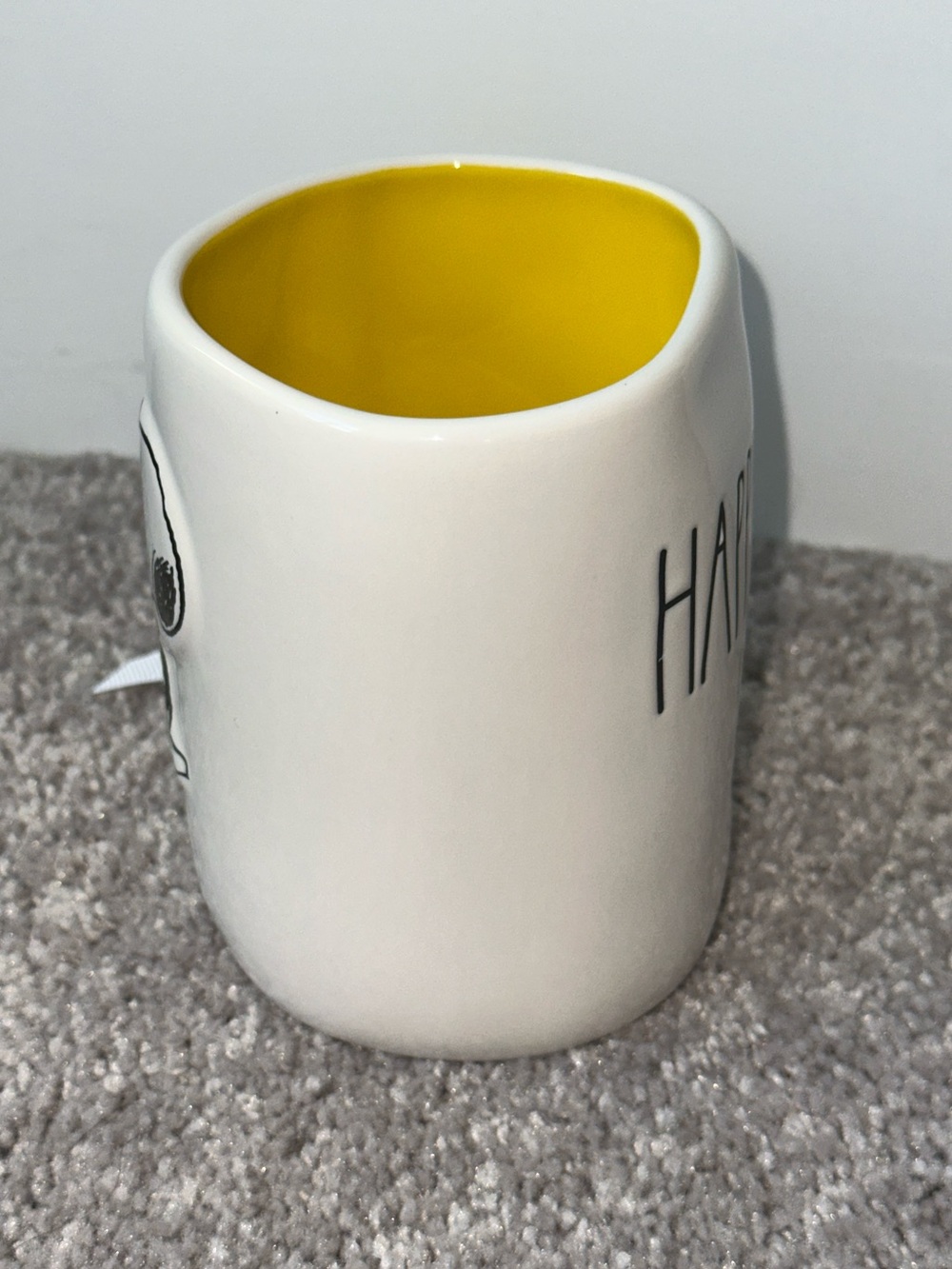 Peanuts by Rae Dunn Snoopy & Woodstock Yellow-Accent Ceramic Mug Happiness Is… - Picture 2 of 5